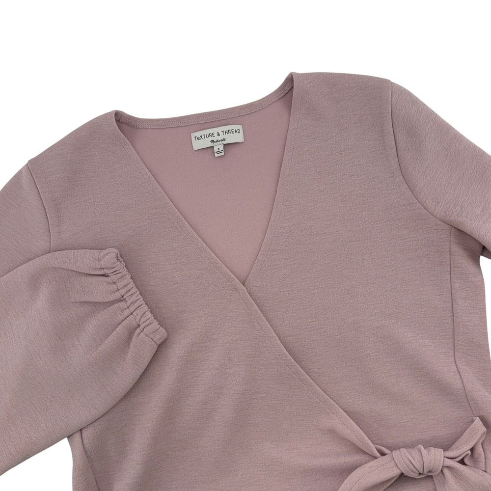 Texture & Thread Madewell Wrap Top Blouse Long Sleeve Pink Tie Front Small‎